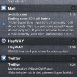 Så här visas Notiser, när man dragit ner listen från statusraden.