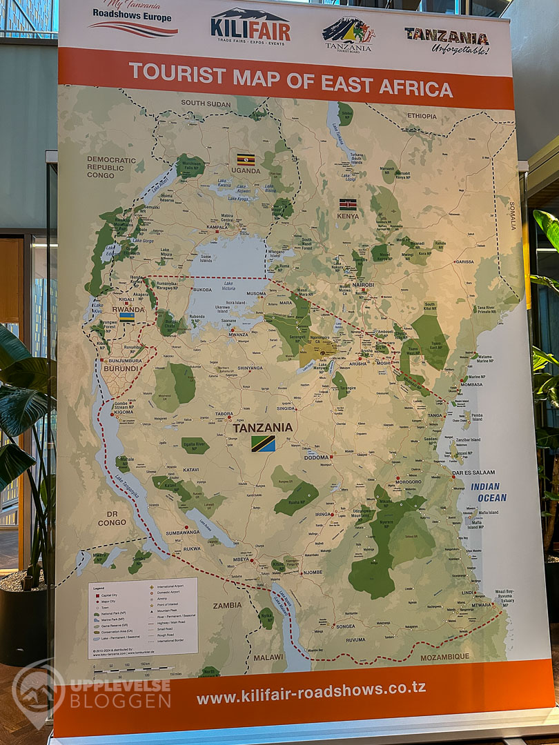 Karta över Tanzania och östra Afrika