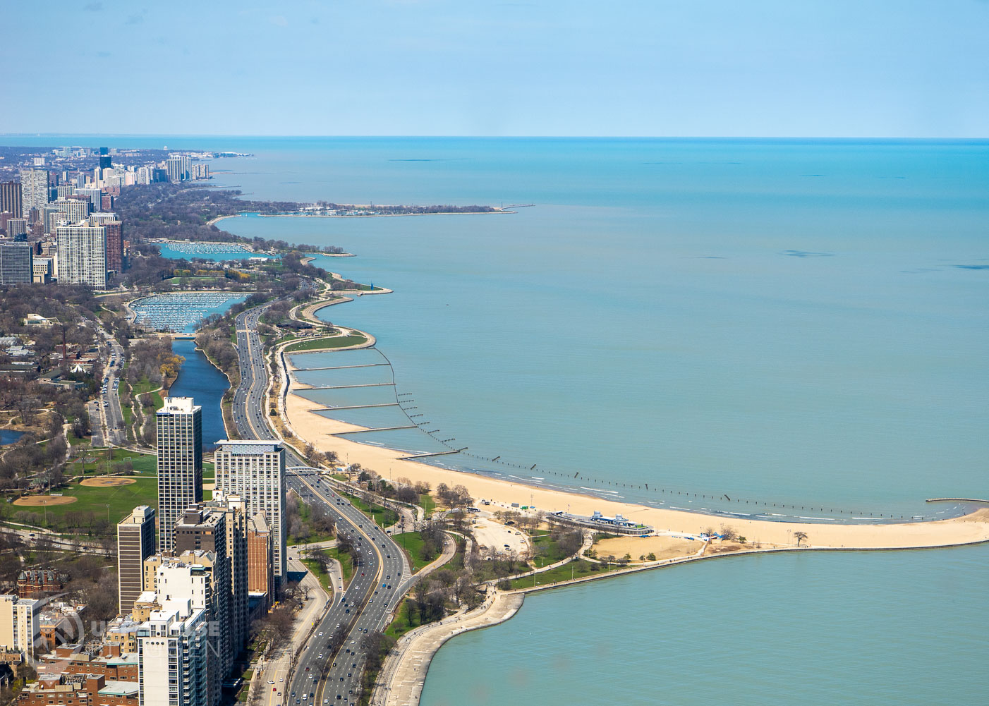 Norra Chicago längs Lake Michigan