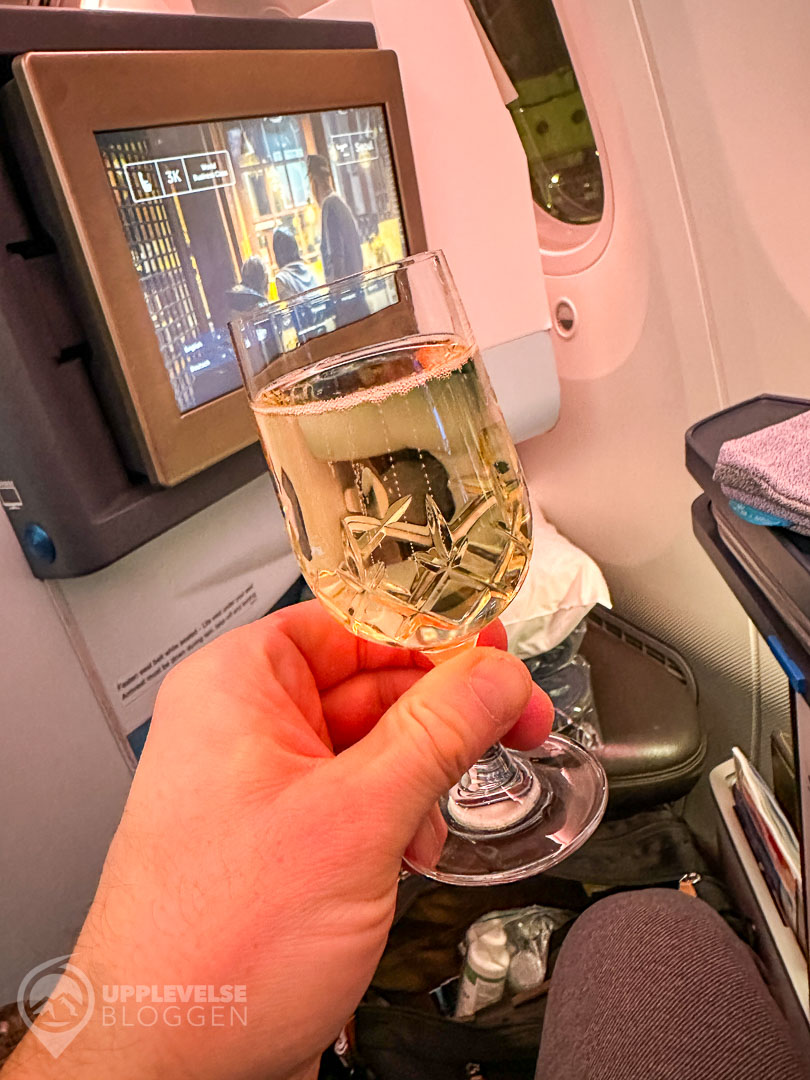 Välkomstdrink i KLM Business Class